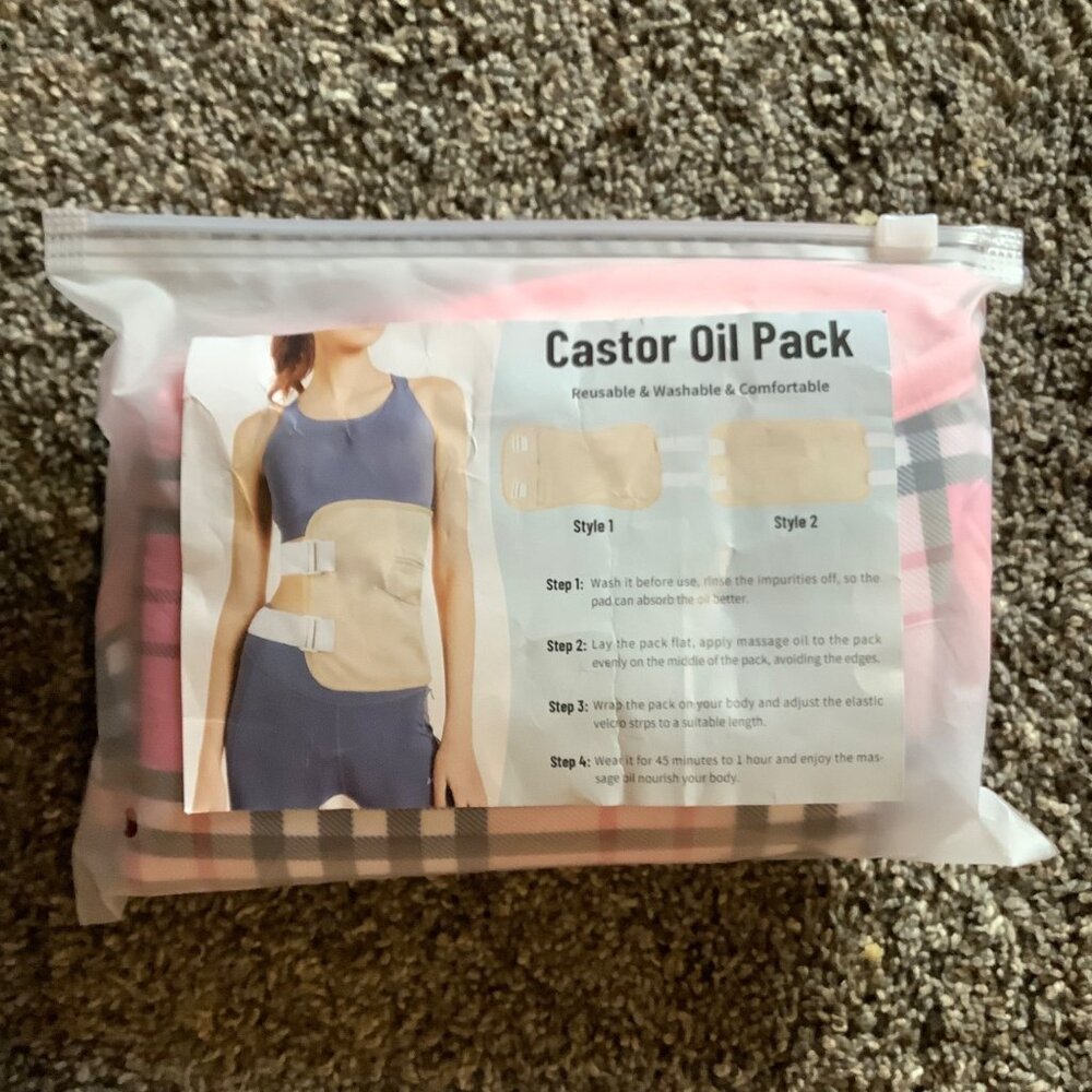 Castor Oil Pack Wrap Pink Plaid Set‎ Reusable Washable & Comfortable Hook Loop